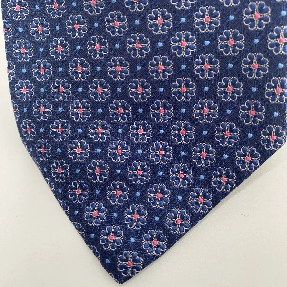 Eton Tie Mens One Size Navy Pink Floral Silk Classic Luxury Necktie Italy Made
